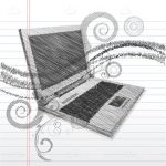 Abstract Laptop with Floral Design in Sketch Style